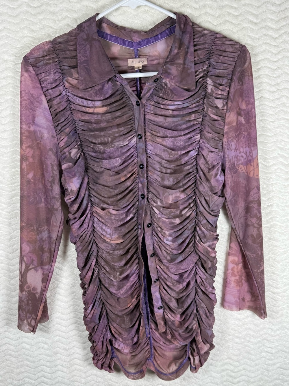 Pilcro by Anthro Purple Ruched Button-Front Long Sleeve. Such a statement piece
